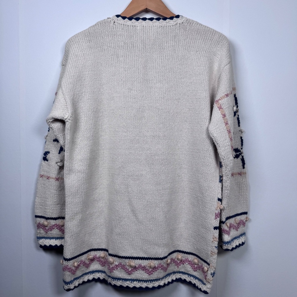Cape Isle Knitters Sweater Womens M Ivory Hand Knit Grandma Snowmen Festive VTG - Picture 4 of 16